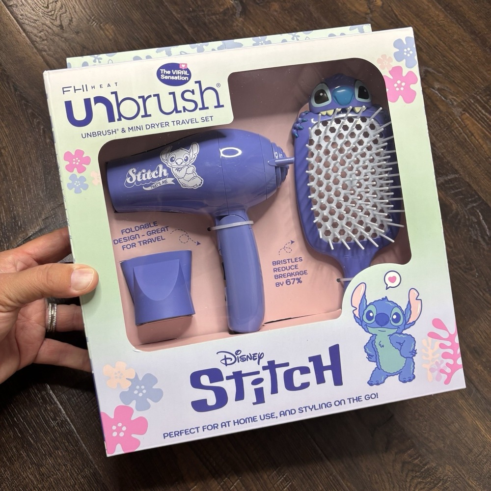 Disney Stitch Unbrush Brush & Mini Dryer Travel Set NEW Gift Set FHI Heat